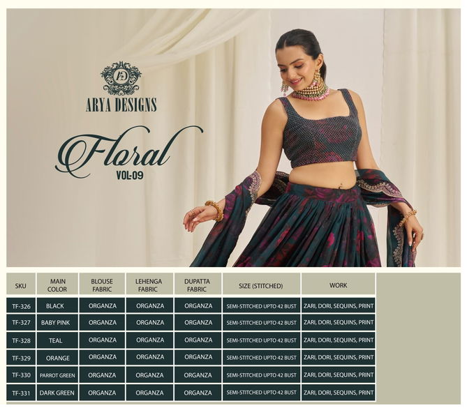 Floral Vol 9 By Arya Designs Organza Lehenga Choli Exporters In India